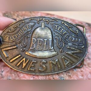 Bell Telephone Telegraph Linesman Vintage Belt Buckle Brass Indiana Metal Craft